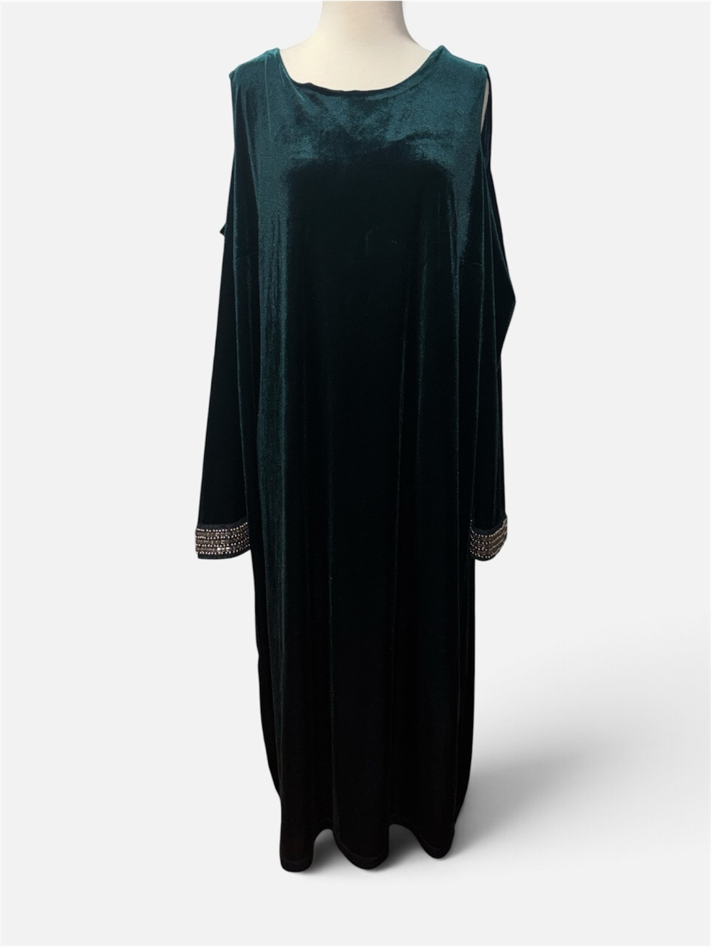 Cato Dark Green Velvet Cold-Shoulder Long Sleeve Dress